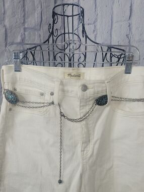 Silver Turquoise Concho Chain Belt Western Boho Adjustable 36" Waist